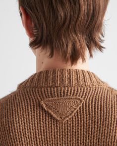 Find PRADA Camel Hair Cardigan on Editorialist. Plain knit Oversized fit Ribbed knit trim Semi-raglan sleeve Ribbed knit cuffs and hem Knit triangle logo Front button closure Designer Brown Wool Sweater, Designer Brown Sweater For Winter, Luxury Brown Wool Sweater, Designer Brown Sweater For Fall, Knit Triangle, Italian Fashion Street, Rib Knit Cardigan, Brown Cardigan, Fitted Cardigan