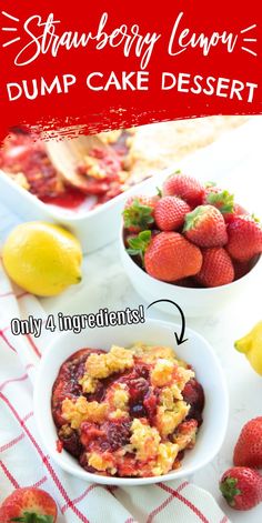 strawberry lemon dump cake dessert recipe with only 4 ingredients