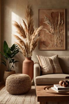 Cozy boho wall art with natural elements and calming colors for a relaxing atmosphere.