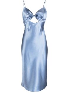 light blue silk bow detailing spaghetti straps cut-out detailing low back A-line straight hem mid-length Backless Silk Dress, Cami Dresses, Midi Dress Blue, Blue Silk Dress, Silk Bow, Light Blue Dresses, Silk Midi Dress, Blue Midi Dress, Exclusive Fashion