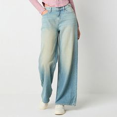 These Arizona women's and junior's loose-fit jeans are a comfy style perfect for casual weekend looks. Made from a recycled stretch-denim in a light wash, this ultra-wide leg pair is cut for a low-rise with 5-pocket tailoring and a button-zip fly. Balance the shape with a fitted baby tee or sweater. Closure Type: Button & ZipperPockets: 2 Back Slip Pockets, 2 Front Slip Pockets, 1 Front Coin PocketRise: Low RiseFiber Content: 64% Cotton, 31% Tencel Lyocell, 5% Recycled CottonFabric Description: Jeans Loose Fit, Jean Color, Dream School, Loose Fit Jeans, School Life, Color Light, Fit Jeans, Low Rise, Arizona