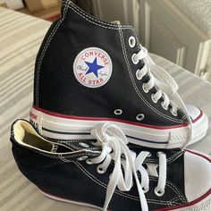 Excellent, Like New Converse Chuck Taylor Hi-Top Wedges. Size 6. Black W/ White. Hard To Find In This Condition. Maybe Worn Once For Size. These Are Bright White, And Canvas Is Dark Black! No Fade! Laces Bright White! No Damage! These Are In Excellent Condition! Small Dirt Spot On Inner Cushion Sole (See Photo). Otherwise, These Are A Fantastic Pair! Black Wedge Converse, New Converse, Hi Top, Womens Converse, Converse Chuck, Converse Shoes, Chuck Taylor, Dark Black, Chuck Taylors