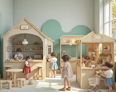 children playing with wooden toys in a playroom