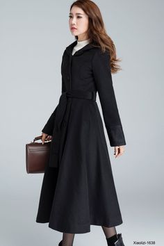 womens black long wool trench coat for winter with hood 1638# – XiaoLizi Black Belted Wool Coat For Winter, Long Sleeve Black Wool Belted Coat, Black Long Sleeve Belted Wool Coat, Fitted Black Belted Wool Coat, Elegant Winter Outerwear With Belted Cuffs, Elegant Wool Coat With Belted Cuffs For Winter, Black Wool Coat With Belted Cuffs, Fitted Wool Coat With Belted Cuffs For Winter, Elegant Black Single-breasted Wool Coat