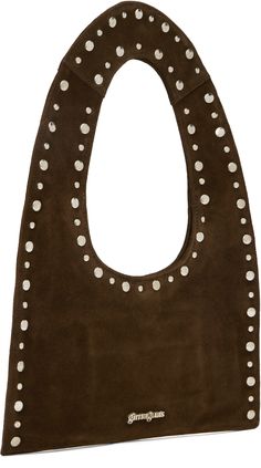 Suede shoulder bag in brown. · Studs throughout · Integrated shoulder strap · Patch pocket at face · Logo hardware at back face · Magnetic closure · Card slot at interior · Twill lining · Silver-tone hardware · H5.75 x W10.5 · Total height: H15 Supplier color: Brown Face Logo, Magnetic Closure, Mini Bag, Patch Pocket, Card Slots, Brown Leather, Silver Tone, Shoulder Strap, Shoulder Bag