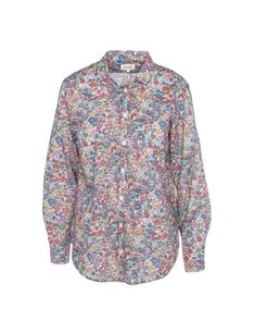 An iconic style in a beautiful Liberty of London print. Fall Multicolor Graphic Print Shirt, Multicolor Print Cotton Shirt For Fall, Classic Floral Print Tops With Relaxed Fit, Multicolor Graphic Print Shirt For Fall, Classic Tops With Floral Print In Relaxed Fit, Classic Tops With Floral Print And Relaxed Fit, Relaxed Fit Multicolor Cotton Blouse, Classic Top With Floral Print And Relaxed Fit, Vintage Cotton Tops With All Over Print