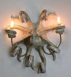 Make a statement with this Octopus Wall Sconce. No one can walk by this light fixture without saying WOW! Size measures aprx 18in Long x 16in wide x 7in tall (or out from the wall). Each piece is unique and completely handmade. Available in two colors; ou Octopus Decor, Hemma Diy, Octopus Art, Decor Guide, Kraken, Handmade Home Decor, Handmade Home, 인테리어 디자인, Beach Decor