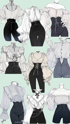 several different types of clothes are shown in black and white, with one woman's torso