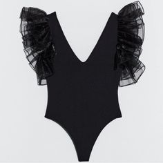 Zara Organza Bodysuit With Ruffles. Snap Closure. Soft Stretch Material. Fitted Ruffles Bodysuit For Night Out, Elegant Fitted Bodysuit With Ruffles, Stretch Ruffled Bodysuit For Party, Stretch Ruffles Bodysuit For Party, Stretch Ruffle Bodysuit For Party, Elegant Fitted Ruffle Bodysuit, Elegant Fitted Ruffles Bodysuit, Elegant Party Bodysuit With Ruffles, Elegant Ruffled Party Bodysuit