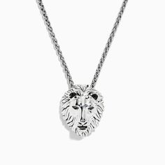 Effy 925 Sterling Silver Black Diamond Lion Pendant, 0.07 TCW Luxury Sterling Silver Jewelry With Polished Finish, Luxury Polished Sterling Silver Jewelry, Silver Platinum Jewelry, Silver Platinum Jewelry With Shiny Finish, Polished White Gold Sterling Silver Jewelry, Platinum Jewelry With Shiny Silver Finish, Luxury Sterling Silver Jewelry With Shiny Finish, Luxury Sterling Silver Jewelry With Silver Clasp, Luxury Sterling Silver Necklace With Shiny Finish