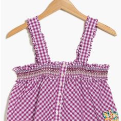 New French Connection Adla Gingham Smocked Tank. Size Small Never Worn. Pink Cotton Smocked Top, Spring Gingham Smocked Top With Smocked Bodice, Casual Multicolor Cotton Smocked Top, Summer Purple Smocked Top With Smocked Bodice, Multicolor Cotton Smocked Top With Smocked Back, Purple Smocked Top With Smocked Bodice For Summer, Summer Plaid Cotton Smocked Top, Summer Cotton Plaid Smocked Top, Gingham Smocked Cotton Top With Ruffles