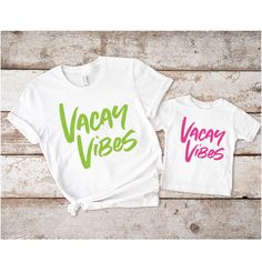 Vacay Vibes (Neon) Shirt, Summer Shirts, Vacation Shirts, Beach Shirts, Summer Time,  Family Vacation Tees, Vacation Shirts for Kids How to Order?  1-Choose your t-shirt color, 2- Choose your size, 3- Select the quantity, 4- Click Add to Cart.  Production and shipping: * 100% airlume combed and ring-spun cotton, 32 singles 4.2 oz. * Solid colors are %100 cotton * Heathers are %52 cotton %48 polyester * Athletic Heather is combed and ring-spun cotton, 10% polyester * Seamless collar * Heat transf Neon Tops With Graphic Print For Summer, White Holiday Tops For Vacation, Neon Graphic Print Top For Summer, Fun Green Tops For Vacation, Fun Green Tops For Beach Season, White T-shirt For Vacation, White Summer Holiday Shirt, White Holiday Shirt For Summer, Fun Green T-shirt For Vacation