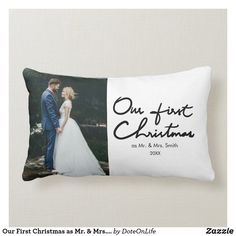 a wedding pillow with an image of the bride and groom