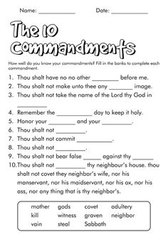 the ten commandments worksheet for kids to learn and practice their english language skills