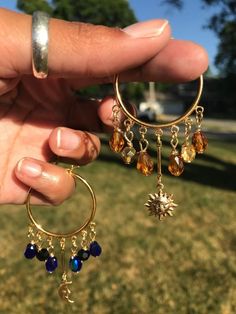 Jewelry Making Aesthetic, Sun And Moon Earrings, Cottagecore Earrings, Indie Jewelry, Dope Jewelry, Clothes Outfits, Handmade Wire Jewelry, Funky Jewelry, Hippie Jewelry