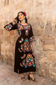 Mexican Embroidered Maxi Dress. Size S-2X. Wedding Style. Traditional Mexican Dress. Artisanal Mexican Party Dress. Latina Style. Plus Size. - Etsy Embroidered Maxi Dress For Traditional Ceremonies, Festive Maxi Dress With Multicolor Embroidery, Festive Embroidered Maxi Dress With Multicolor Embroidery, Bohemian Dress For Festivals And Celebrations, Floor-length Dresses With Intricate Multicolor Embroidery, Embroidered Multicolor Maxi Dress For Wedding, Long Sleeve Dresses With Floral Embroidery For Traditional Ceremonies, Long Sleeve Floral Embroidered Dress For Traditional Ceremonies, Multicolor Embroidered Maxi Dress For Wedding