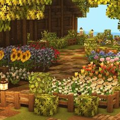 an image of a garden with flowers in it