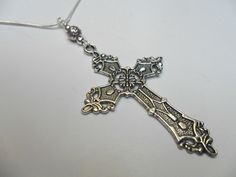 "This is a lovely cross themed pendant necklace. The cross is approx. 5cm long x 3cm wide. On an 18\" silver plated snake chain. Thanks for looking!!" Antique Silver Cross Pendant Necklace For Gift, Pretty Hands, Cross Jewelry, Silver Cross, Silver Pendant Necklace, The Cross, Silver Leaf, Snake Chain, Ear Piercings