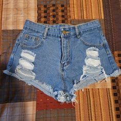 Distressed Blue Demin High-Rise Waisted Short Shorts Jeans Jean Bottoms Shorties Women's Size Small S 26 Rip Ripped Sexy Hotgirl Summer Cute In Unworn Perfect Condition, 13 Inches Waist Laying Flat, So 26 Inches Around. Scout Aesthetic, Jean Bottoms, Statement Shorts, Inspo Fits, High Waisted Jean Shorts, Fashion Board, High Rise Shorts, Shorts Jeans, Short Shorts