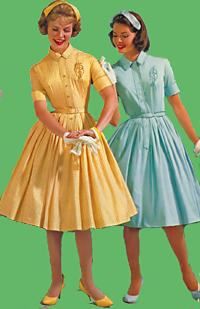 1960s Fashion Women Retro, Girly Clothing, Pastel Color Dress, Dress Vector, Shirtwaist Dress