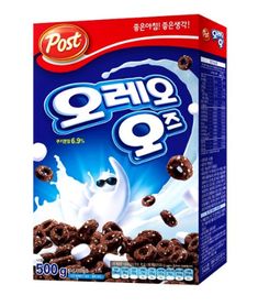 a box of oreo cereal with milk and chocolate