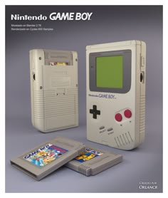 the nintendo game boy is shown next to an old fashioned video game console and book