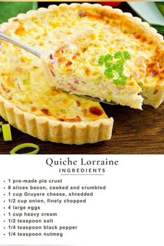 an advertisement for quiche lorraine with instructions