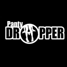 a black and white logo with the words party dropper on it's side