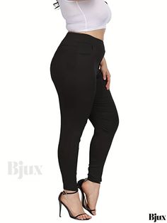 Bjux - Womens Plus Size Premium Casual Pants: Solid High Rise with Medium Stretch in Skinny Fit Tight Full-length Pants With Pockets, Stretch Leggings With Pockets And Tapered Leg, Slim Fit Black Pants With Pockets, Black Fitted Pants With Pockets, Tight Black Pants With Pockets, Tight Full-length Bottoms With Pockets, Solid Non-stretch Leggings With Pockets, Solid Ankle-length Leggings With Pockets, High Waist Tight Pants With Pockets