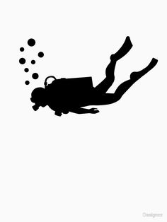 the silhouette of a scuba diver in black and white