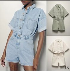 Ebeek - Denim Short Jumpsuit Denim Short Jumpsuit, Denim Playsuit, Jumpsuit Casual, Denim Patterns, Sophisticated Look, Casual Jumpsuit, Denim Short, Summer Style Casual, Type Of Pants