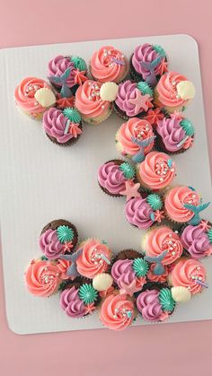 the letter e is made up of cupcakes