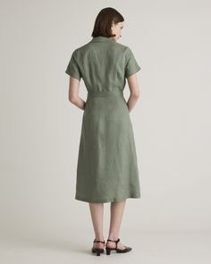 It's got pockets! We never get tired of telling people that, and neither will you. This midi linen button fronted dress is so versatile and cute, the compliments will be rolling in. Our linen is made from 100% European flax, which is more sustainable and less resource-intensive to grow. Linen is the ultimate year-round fabric because it's breathable and naturally heat-regulating.  | Quince | Women's 100% European Linen Button Front Dress in Light Cargo, Size XL Fitted Linen Collared Midi Dress, Fitted Linen Midi Dress With Collar, Collared Linen Midi Dress For Work, Collared Linen Dress With Pockets For Daywear, Short Sleeve Linen Dress With Pockets For Work, Fitted Linen Shirt Dress With Pockets, Casual Linen Midi Dress With Buttons, Casual Linen Dress With Buttons For Work, Casual Linen Workwear Dress With Buttons