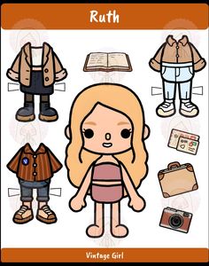 the paper doll is made to look like a girl with different outfits and clothes on