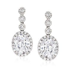 Ross-Simons - 5.70 ct. t.w. Cubic Zirconia Drop Earrings in Sterling Silver. A lovely pair to flaunt with your evening wear! Dazzling 5.00 ct. t.w. oval brilliant-cut CZs are adorned by an additional .70 ct. t.w. round brilliant-cut CZs, creating drop earrings that leave you sparkling like diamonds. Set in polished sterling silver. Hanging length is 1". Post/clutch, CZ drop earrings. CZ weights are diamond equivalents. Cubic Zirconia Jewelry, Circle Pendant Necklace, Fine Jewelery, Cz Jewelry, Cz Stud Earrings, Station Necklace, Fine Jewellery Earrings, Circle Pendant, Evening Wear