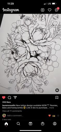 a drawing of flowers on paper with the caption instagramn, and an image of