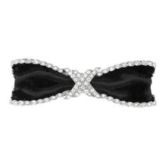 An Edwardian diamond bow brooch, the open ribbon tied bow with old-cut diamond set cross-over centre and diamond set barley twist border with black velvet ribbon to each loop, measuring approximately 5.3cm, circa 1910, gross weight 9.2 grams. This elegant brooch comes from the collection of Bentley & Skinner, the London jewellers by appointment to both Her Majesty the Queen and His Royal Highness the Prince of Wales. This gorgeous piece features a velvet ribbon bow set to a frame. The frame is s Velvet Ribbon Bow, Little Black Cocktail Dress, Black Velvet Ribbon, Brooch Art, Tiaras Jewellery, Diamond Bows, Bow Brooch, Barley Twist, Her Majesty The Queen