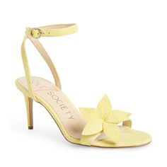 Yellow Heeled Sandals, Black Glitter Heels, Trending Womens Shoes, Yellow Sandals, Yellow Heels, Ankle Strap Block Heel, Floral Heels, Stunning Shoes, Yellow Shoes