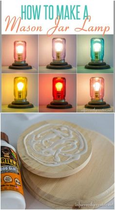 how to make a mason jar lamp with an old fashioned light bulb and some wood