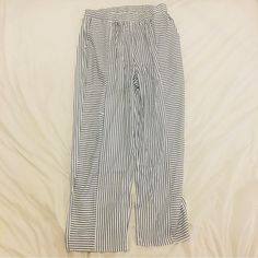 Zolucky Plus Size Casual Loose Striped Pants Grey Xl Straight Pants Elastic New White Pull-on Style Bottoms For Vacation, White Pull-on Summer Pants, Striped Ankle-length Loungewear Pants, Formal Pant, Linen Drawstring Pants, High Waisted Dress Pants, Grey Trousers, Maternity Pants, Printed Jeans