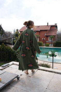 Handmade 100% Cotton Green Evil Eye Kimono Cardigan Robe Pink - Etsy Macedonia Green Bohemian Long Sleeve Robe, Green Long Sleeve Bohemian Robe, Hippie Long Green Kimono, Green Bohemian Robe With Kimono Sleeves, Bohemian Robe With Kimono Sleeves In Green, Green Embroidered Kimono With Kimono Sleeves, Bohemian Cotton Robe For Festivals, Bohemian Green Kimono For Festivals, Green Cotton Robe With Kimono Sleeves