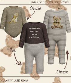 three baby onesuits with teddy bears on the front and bottom, one for boys