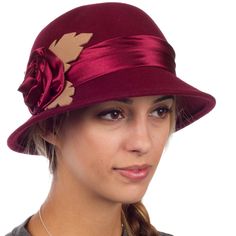 One Size: ( 22.5 " Circumference x 4" Deep Crown x 2" Brim ) Features soft wool construction, satin rosette, leaves accent and adjustable inner elastic satin crown. A classic vintage inspired hat is the perfect accessory to complete your outfit. Versatile design transitions easily from day to evening. Material: 100% Wool | Hand wash or dry clean only. Imported. Modern classic vintage style cloche hat features soft wool construction, satin rosette, felt leaves accent and adjustable inner elastic Types Of Hats For Women, Motorcycle Hairstyles, Wool Cloche Hat, Trendy Hat, Elegant Hats, Fancy Hats, Love Hat, Cloche Hat, Red Hat