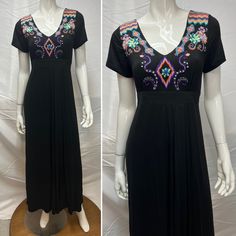 New With Tags. Measurements Taken Laying Flat: Underarm To Underarm: 15.5" Waist: 12.5" Hips: 25" Length From Shoulder To Hem: 53" Fitted V-neck Maxi Dress With Floral Embroidery, Spring V-neck Maxi Dress With Multicolor Embroidery, Casual V-neck Maxi Dress With Floral Embroidery, Black Short Sleeve Embroidered Maxi Dress, Black Embroidered Short Sleeve Maxi Dress, Embroidered Black Maxi Dress With Short Sleeves, Casual Fitted Maxi Dress With Floral Embroidery, Summer V-neck Maxi Dress With Multicolor Embroidery, Casual V-neck Embellished Dresses