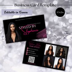 two business cards with an image of a woman's face and the words styled by sapphire