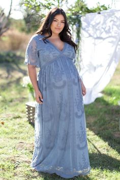 PinkBlush Blue Lace Mesh Overlay Plus Maternity Maxi Dress Blue Maternity Dress, Plus Size Maternity Dresses, Trendy Maternity Outfits, Plus Size Maternity, Maternity Maxi Dress, Curvy Shorts, Maternity Maxi, Baby Shower Dresses, Shower Dresses