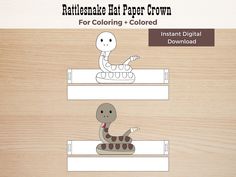 an image of a paper crown with a snake on it and the text, rattleshake paper crown for coloring's colored