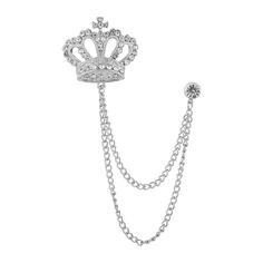 PRICES MAY VARY. Collar Pins for Men-----Alloy material+rhinestones, This Crown chain brooch Retro style, exquisite workmanship.Available in Gold Crown Brooch and Silver Crown Brooch.Suitable for men and women. Brooch for Men Suit-----Crown: 2.5x2cm. Chain length:11-15cm. Brooch weight: 10g.There are three chain brooch, fashion and retro.Complete with silver chain and buttons that will not damage or cause wear or snagging on fabric. Crown Long Chain Brooch-----Vintage Crown Long Chain Brooch.Eas Women Brooch, Chain Brooch, Brooch For Men, Crown Brooch, Coat Pin, Fabric Crown, Brooch Fashion, Suit Pin, Husband Gifts