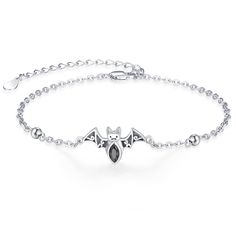 PRICES MAY VARY. 【Bat Gifts】Bat represents strength, bravery, wisdom and good luck.It is a surprise Halloween gift for your child.Bat Bracelet for Women Girls. 【Premium Material】Made of 100% 925 sterling silver, lead-free, cadmium-free, and hypoallergenic, will not break or fade. 【Features】Length: 7 + 2 inches Extension chain.Adjustable bracelet meet the needs of most people. .It is very unique and can be matched with any clothing style. 【Bat Jewelry】Comes with an elegant gift box. The perfect g Bella Swan's Bracelet, Gothic Bracelets For Halloween Gift, Gothic Halloween Bracelets As A Gift, Gothic Halloween Bracelets Gift, Black Charm Bracelet With Adjustable Chain, Black Novelty Bracelet Jewelry, Novelty Silver Bracelet For Halloween, Silver Gothic Bracelets For Halloween, Gothic Silver Bracelets For Halloween