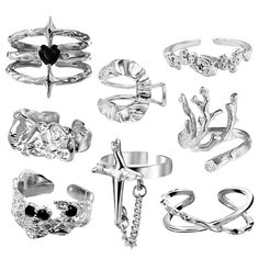 PRICES MAY VARY. Y2K RINGS:Vintage Chunky Silver Ring Set - 8pcs Non-Tarnish Rings for Women, Adjustable Stacking Aesthetic Jewelry Gift COQUETTE ACCESSORIES:Upgrade your aesthetic with our 8-piece Y2K rings set, featuring vintage and chunky silver rings that are perfect for stacking and adjusting to your preferred fit. GRUNGE ACCESSORIES:Accessorize like a true Y2K queen with our non-tarnish ring sets for women, designed to add a touch of retro glam to any outfit. UNIQUE DESIGN：Make a statement with our thick, chunky rings that are perfect for knuckle stacking and feature a beautiful gold finish for a touch of luxury. SERVICE：For any issues with the product, please feel free to contact us 24 hours a day and we will be happy to serve you Silver Y2k Jewelry, Chunky Silver Jewelry, Rings For Women Aesthetic, Silver Chunky Rings, Acubi Jewelry, Chunky Rings Silver, Grunge Rings, Accessories Grunge, Coquette Accessories